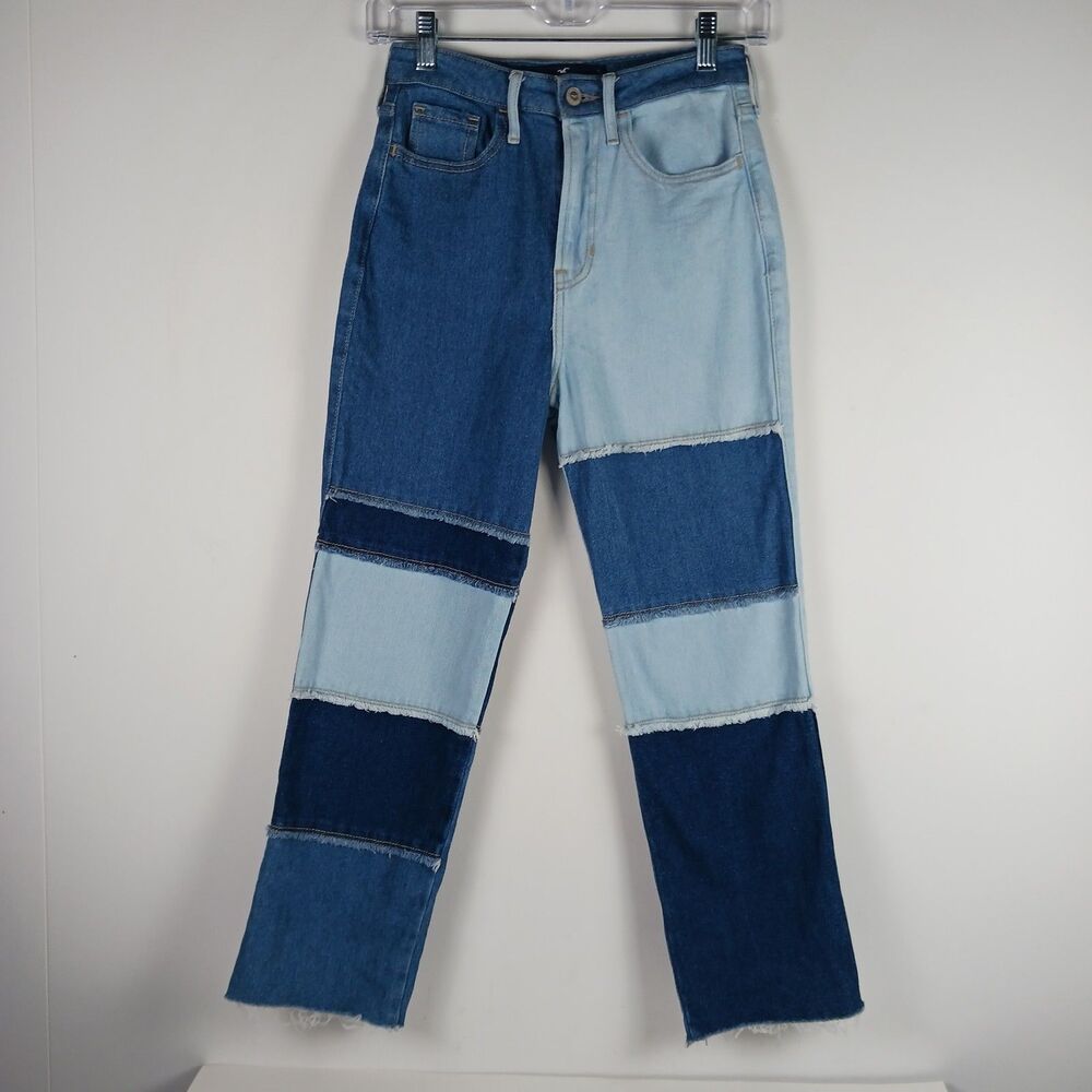 Hollister Ultra High Rise Vintage Straight Patchwork Jeans Size 0S